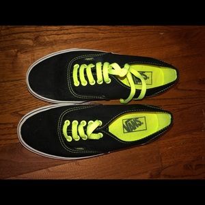 Black and neon green lace vans